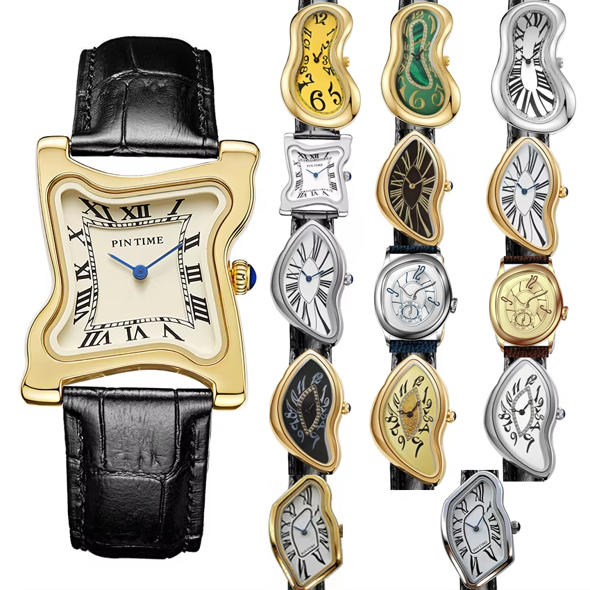 Leather Watch Band Men - Surrealist Art Melting Clock Watch Unique