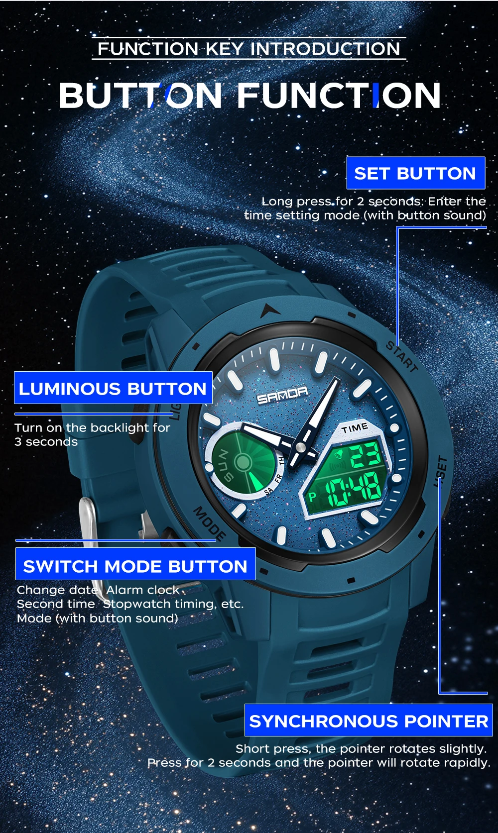 SANDA new men's fluorescent wa - Rubber Strap Diver recensie en prijs