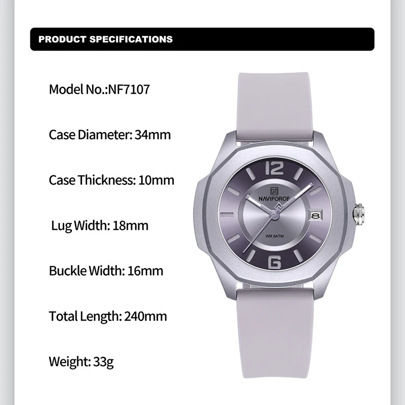 NAVIFORCE 7107 Watch for Women - Silicone Band Women recensie en prijs