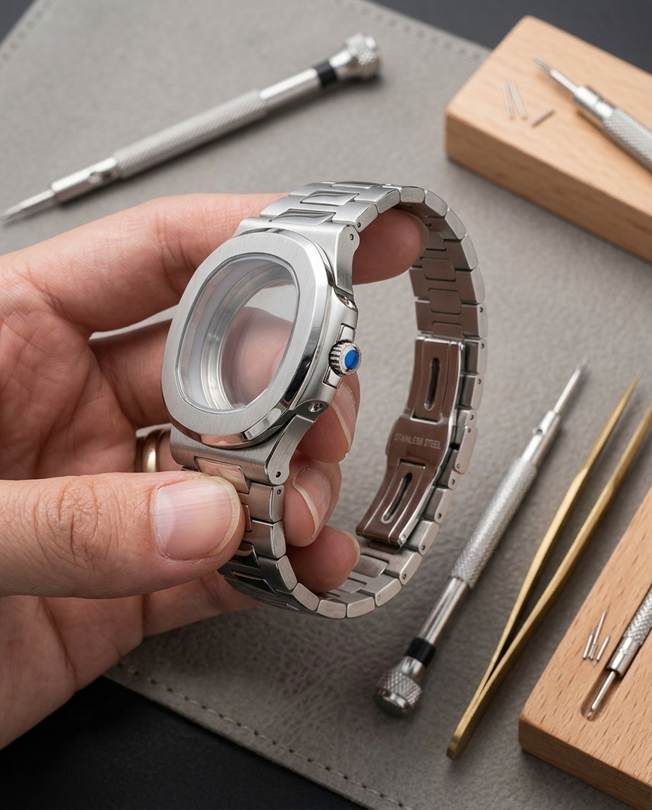 40mm Nautilus Watch Case Mod K - Butterfly Clasp Deployant recensie en prijs